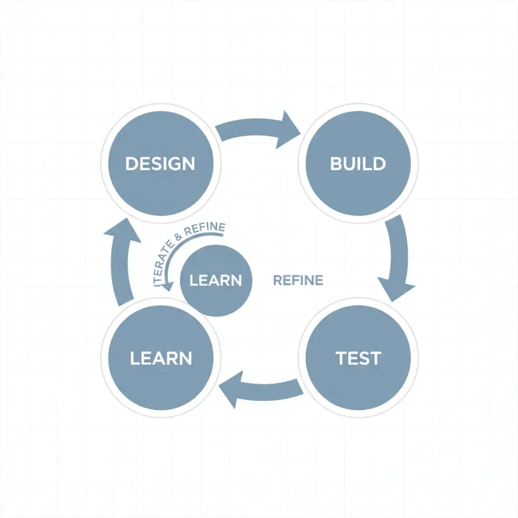 DBTL cycle flowchart showing iterative process of synthetic biology: Design, Build, Test, and Learn phases.