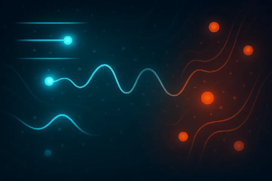Abstract digital art representing physical chemistry concepts with glowing energy levels, light waves, and dynamic thermodynamic flows.