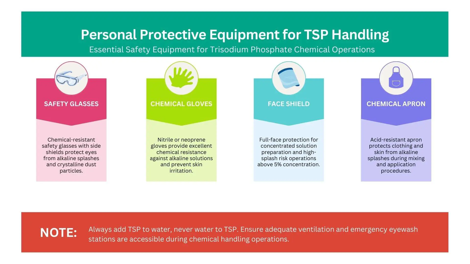 Personal protective equipment PPE for safe trisodium phosphate TSP chemical handling safety guidelines.