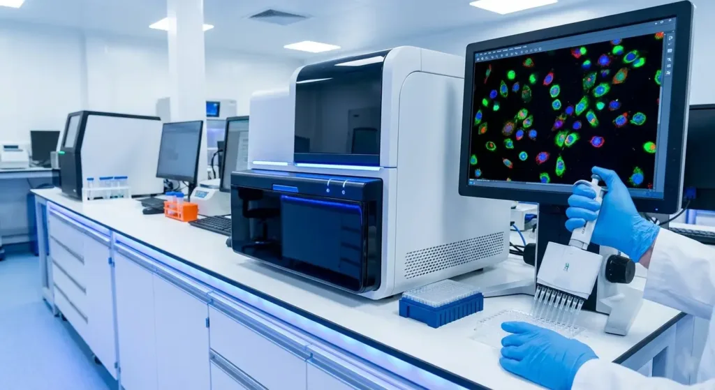 Single-cell sequencing technology laboratory equipment for cell type mapping and genomics research.